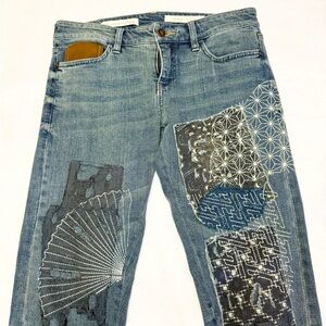 Pilcro and the Letterpress Size 26 Embroidered Patchwork Blue Jeans